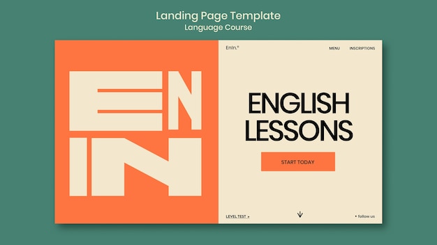 English language courses landing page template in retro style