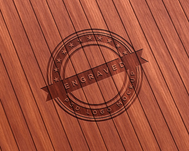 Engraved wood logo mockup