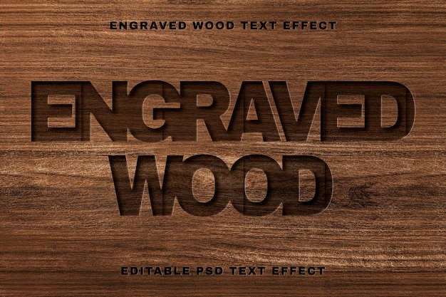 Engraved wood text effect psd  editable template