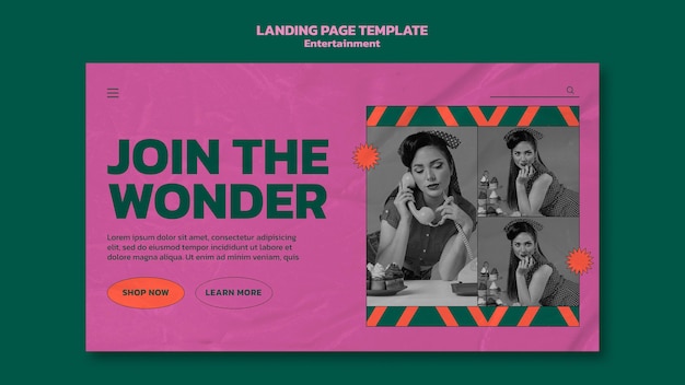 Entertainment landing page template with photo