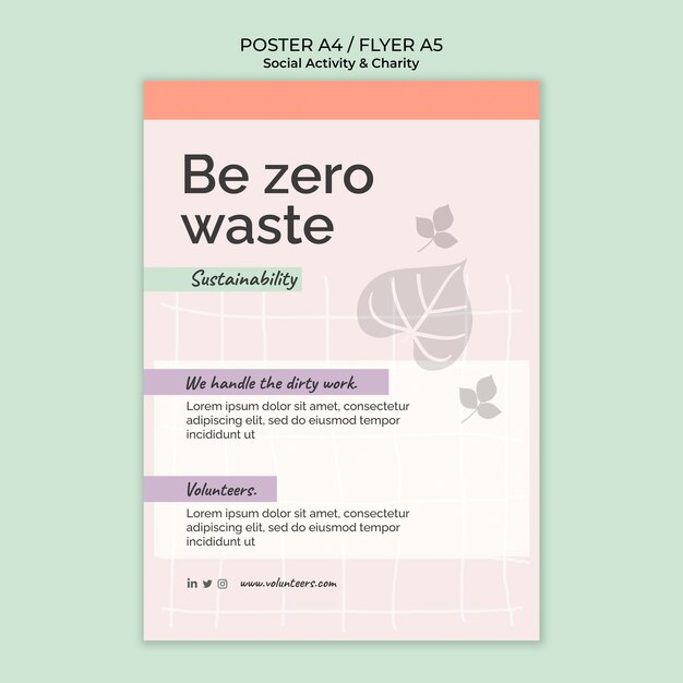 Environmental activity and zero waste vertical poster template