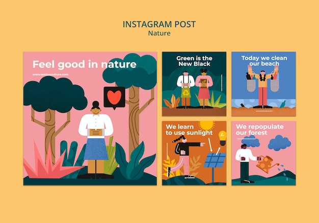 PSD gratuito raccolta di post instagram di azione di conservazione ambientale