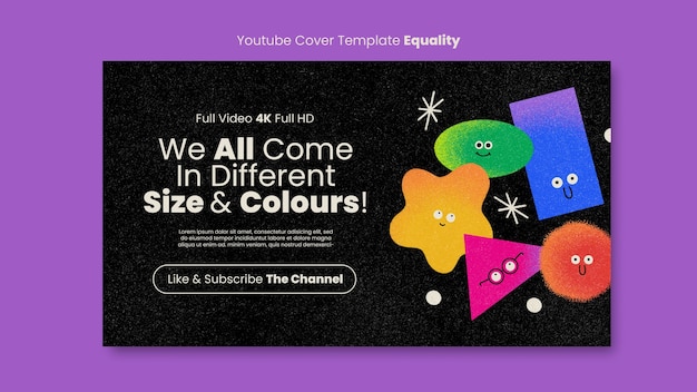 Бесплатный PSD Шаблон обложки youtube о равенстве и разнообразии