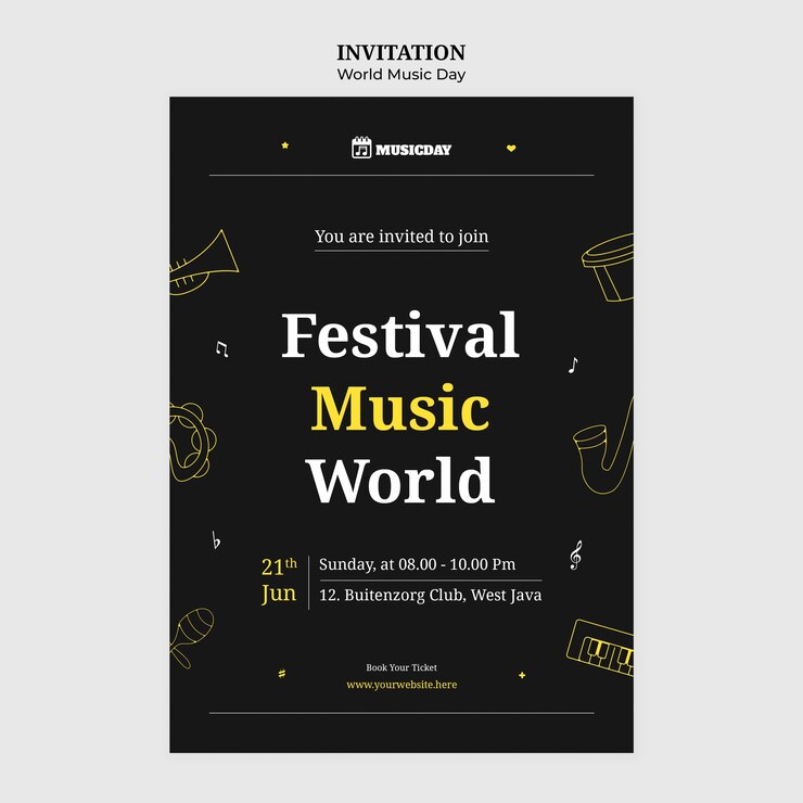 Free PSD event invitation template for world music day celebration