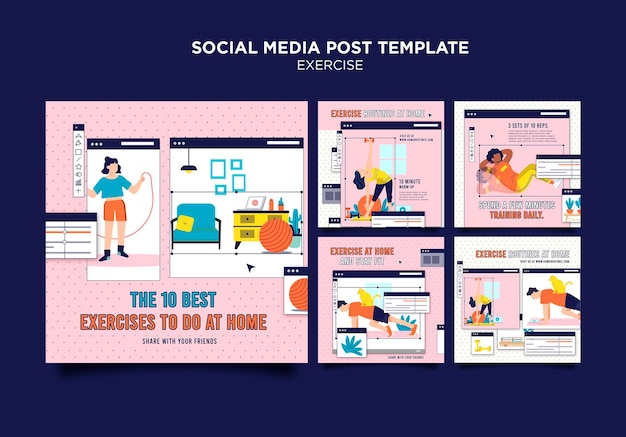 Free PSD exercice at home social media post