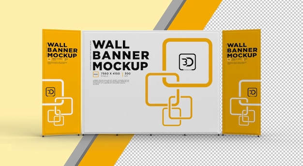 Exhibition wall banner cloth with pullup banners on either side realistic psd mockup