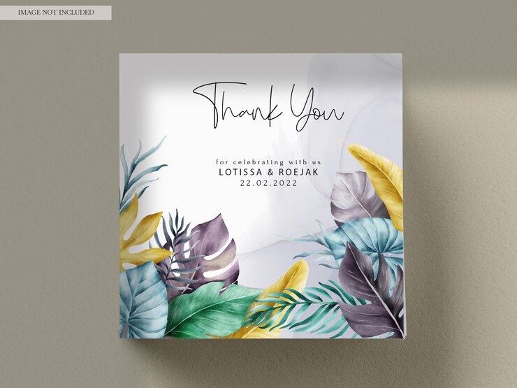 Free PSD exotic tropical leaves watercolor wedding invitation card set