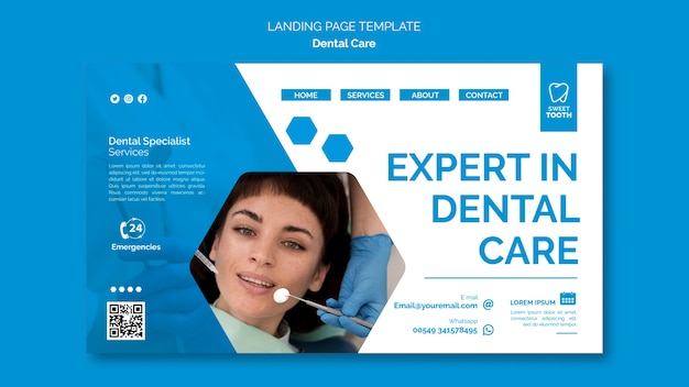 PSD gratuito esperto in modello di pagina di destinazione per cure dentistiche