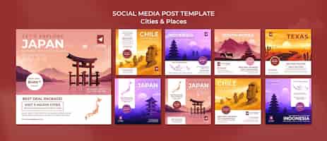 Бесплатный PSD Изучите публикацию в социальных сетях о городах