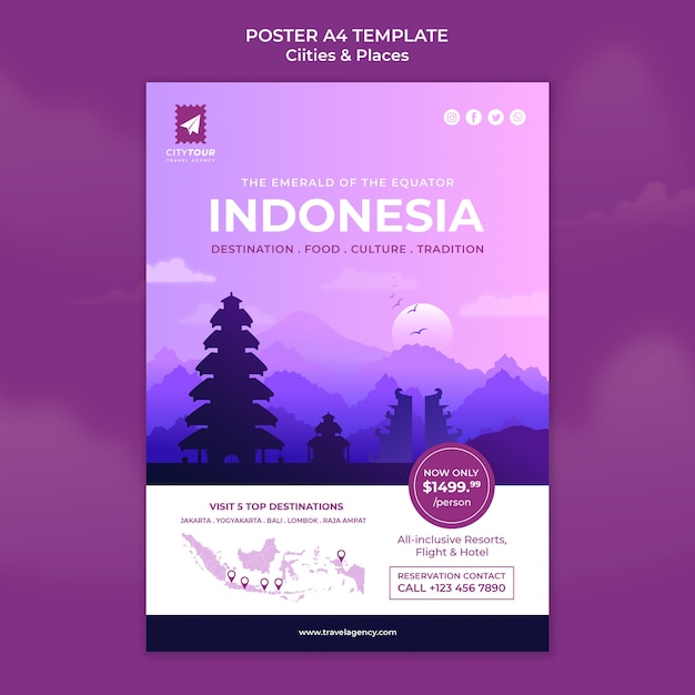 Бесплатный PSD Изучите шаблон плаката индонезии