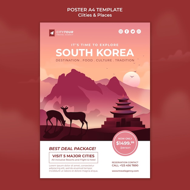 Free PSD explore south korea poster template