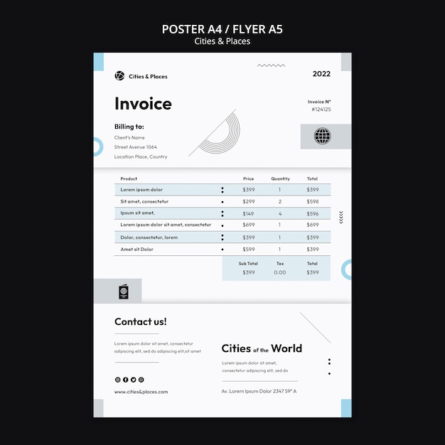 Free PSD explore the world invoice template