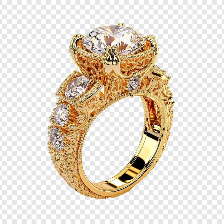 Free PSD exquisite diamond engagement ring gold filigree sparkling gemstones