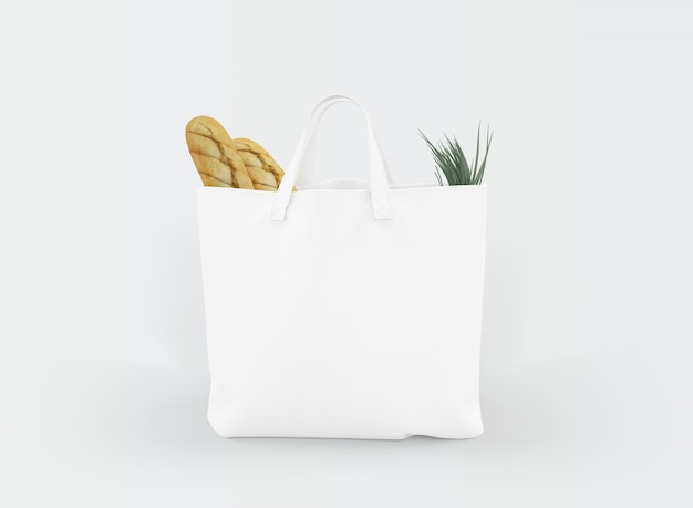 Fabric Tote Bag with Food Inside: Free PSD Templates