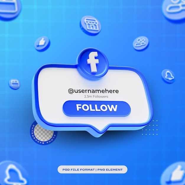 PSD gratuito facebook seguici banner element icon isolato render 3d