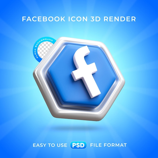 Бесплатный PSD 3d-рендер логотипа facebook для социальных сетей