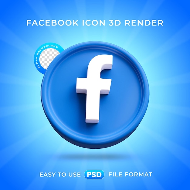 PSD gratuito rendering 3d dell'icona dei social media di facebook