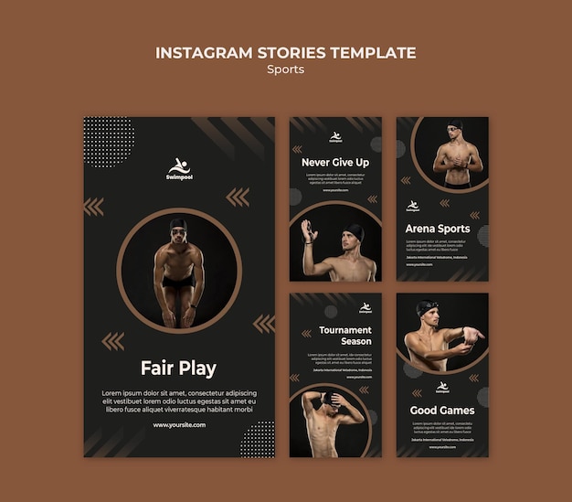 PSD gratuito modello di storie di instagram di nuoto fair play