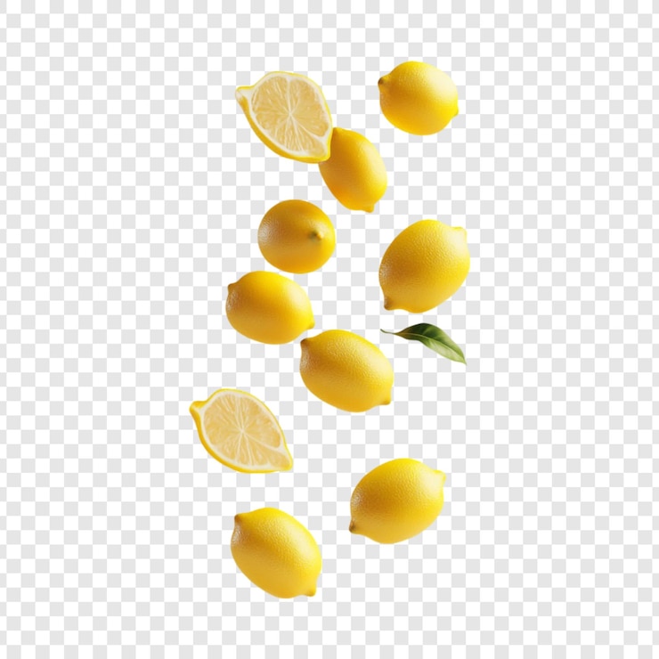 Free PSD falling lemons a vibrant citrus cascade
