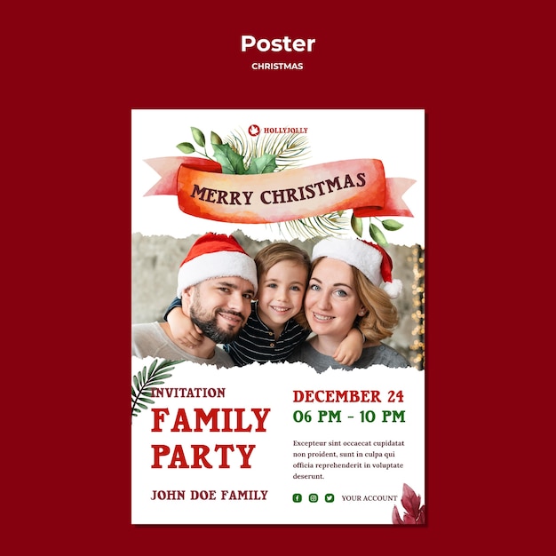 PSD gratuito modello di stampa poster festa di natale in famiglia