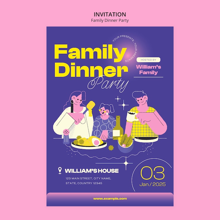 Free PSD family dinner party invitation template