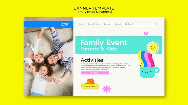 Free PSD family event and activities landing page template