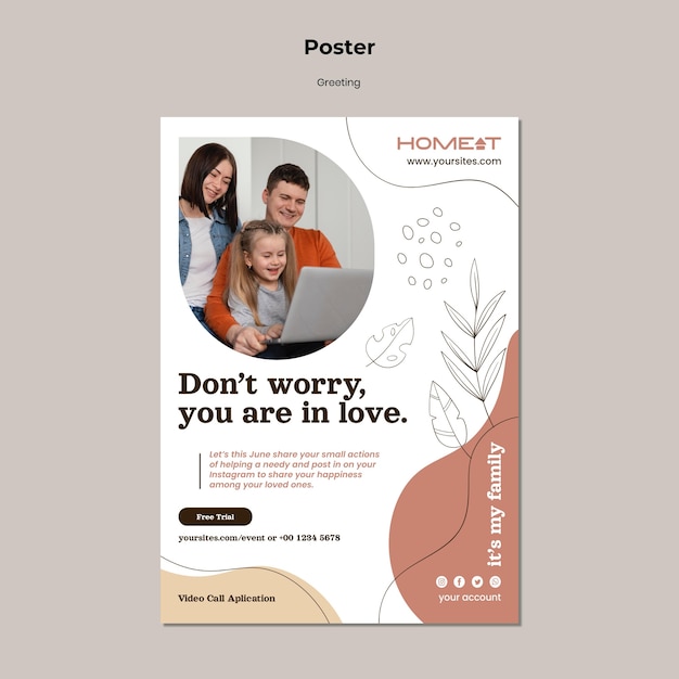 Free PSD family greeting poster template