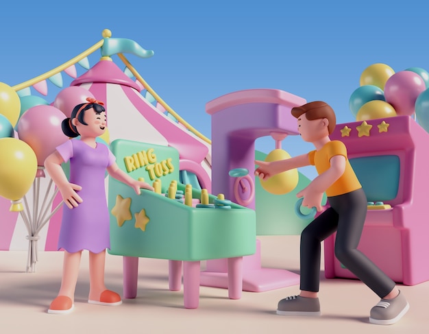 family having fun in amusement park