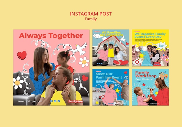 PSD gratuito set di post instagram per eventi familiari