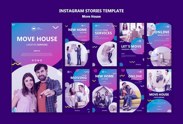 PSD gratuito la famiglia si trasferisce in una nuova casa storie di instagram