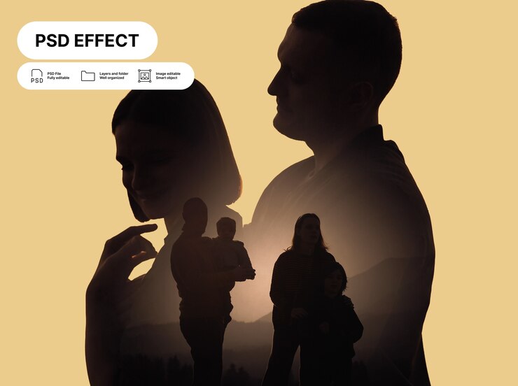 Free PSD family portrait - double exposure effect