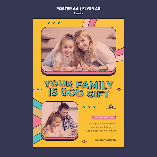 Бесплатный PSD Шаблон оформления семейного плаката