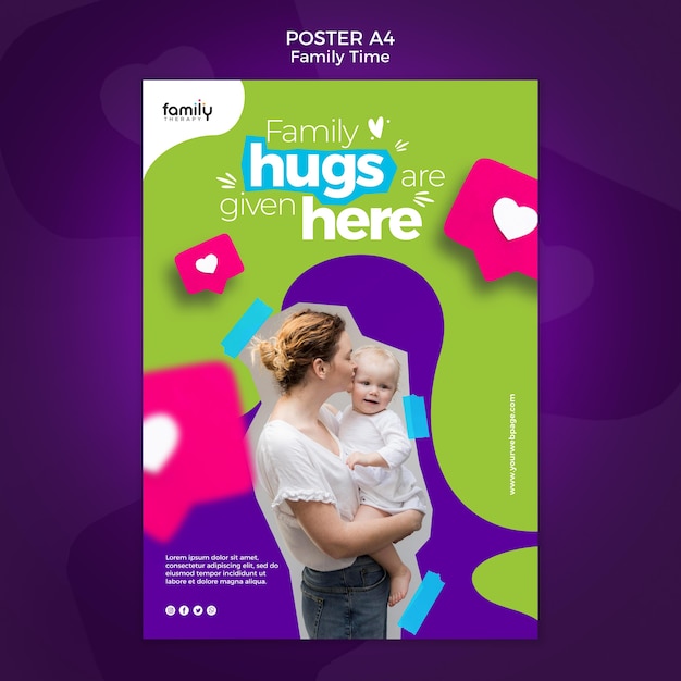 Free PSD family time concept poster template