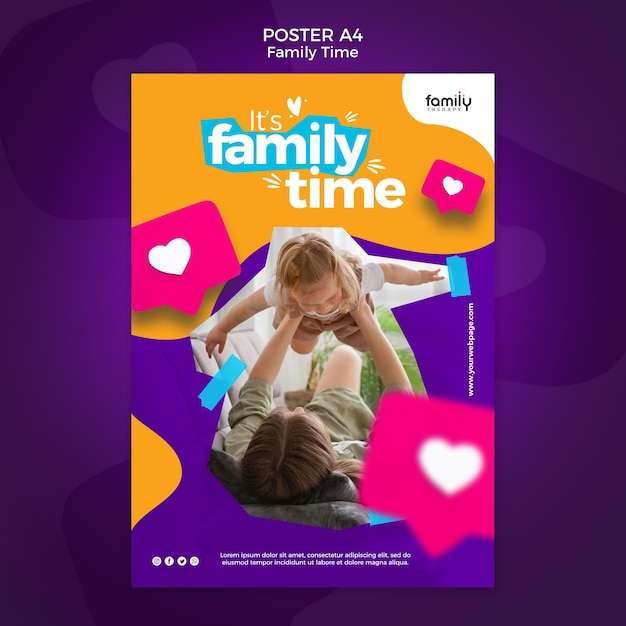 Free PSD family time concept poster template