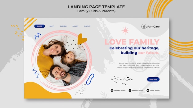 Free PSD family time landing page template