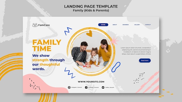 Free PSD family time landing page template