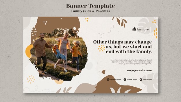 Family with parents and kids banner template