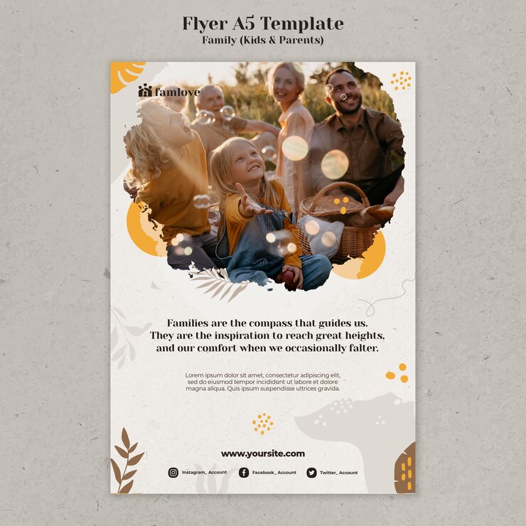 Free PSD family with parents and kids flyer design template