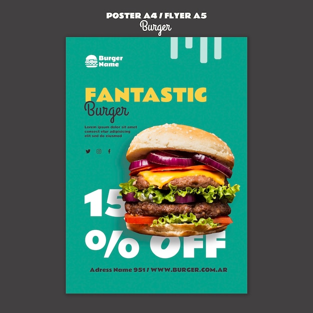 Fantastico modello di stampa di poster di hamburger