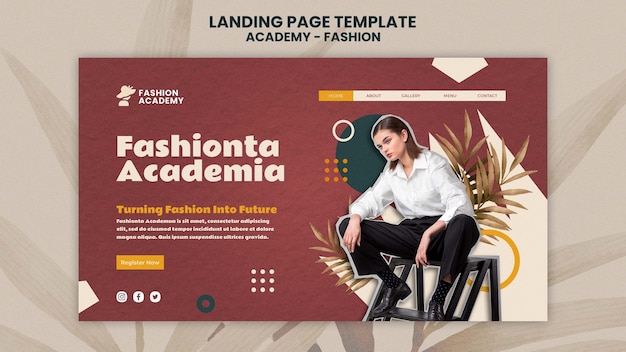 PSD gratuito modello di progettazione della pagina di destinazione dell'accademia di moda