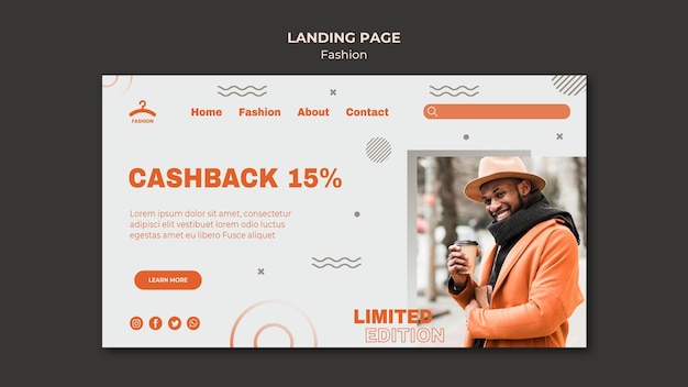 PSD gratuito pagina di destinazione del cashback di moda