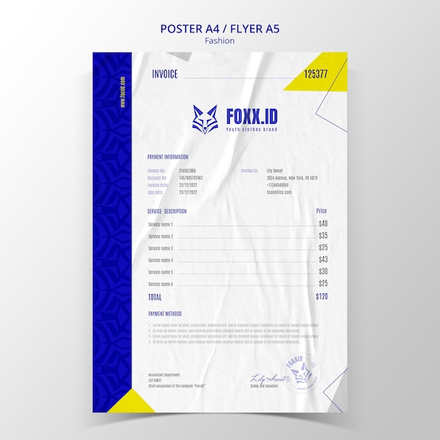 Free PSD fashion collection invoice template