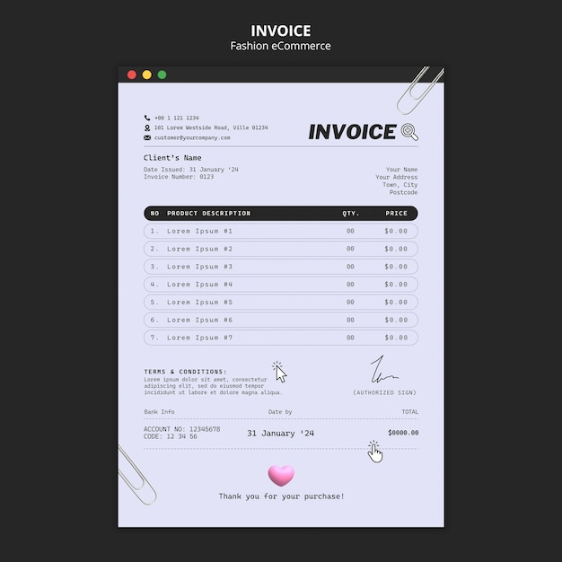 Free PSD fashion collection invoice template