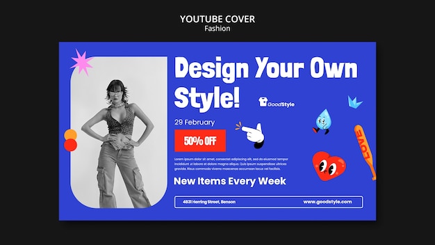 PSD gratuito modello di copertina per youtube della collezione di moda