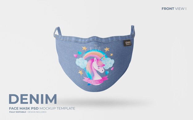 Fashion face mask mockup in denim fabric