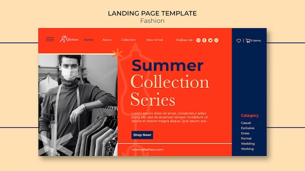 Fashion landing page template with photo