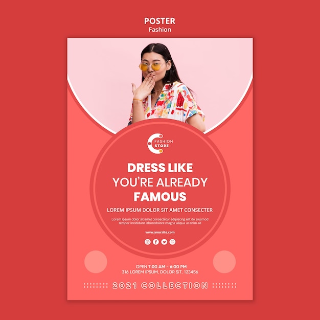 PSD gratuito modello di poster di moda con foto di donna