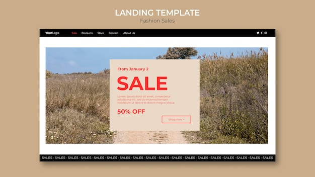 Free PSD fashion sale floral field landing page template