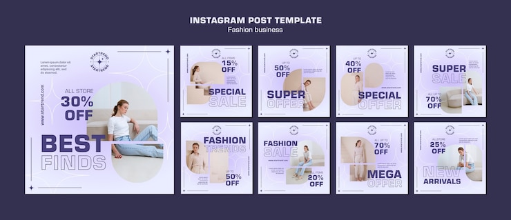 Бесплатный PSD коллекция постов в instagram о модной распродаже