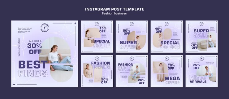 Бесплатный PSD коллекция постов в instagram о модной распродаже
